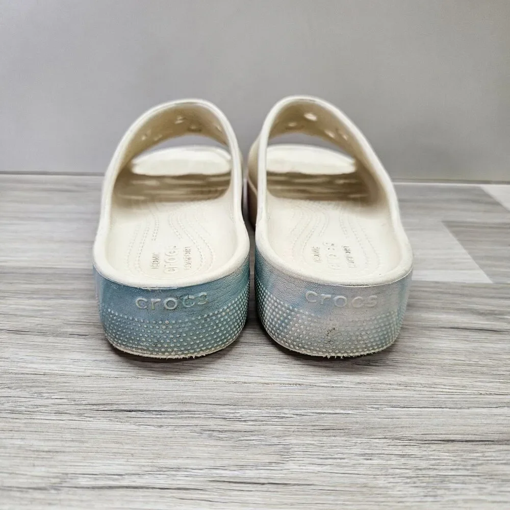Crocs Classic Platform Sandal White Ombre Girls Womens Size 5 Pink Blue Casual